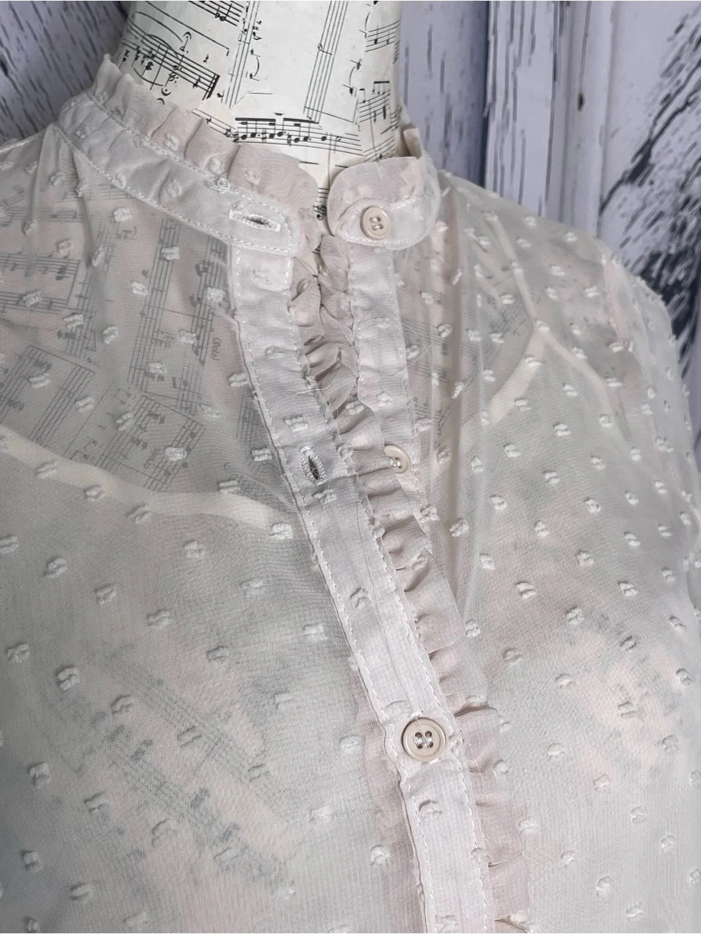 NWT Hyfve Cream Swiss Dot Ruffle Chiffon Mini Dress Boho S - Picture 5 of 7